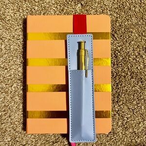 Striped Gold and Peach Notebook with Pen Holder